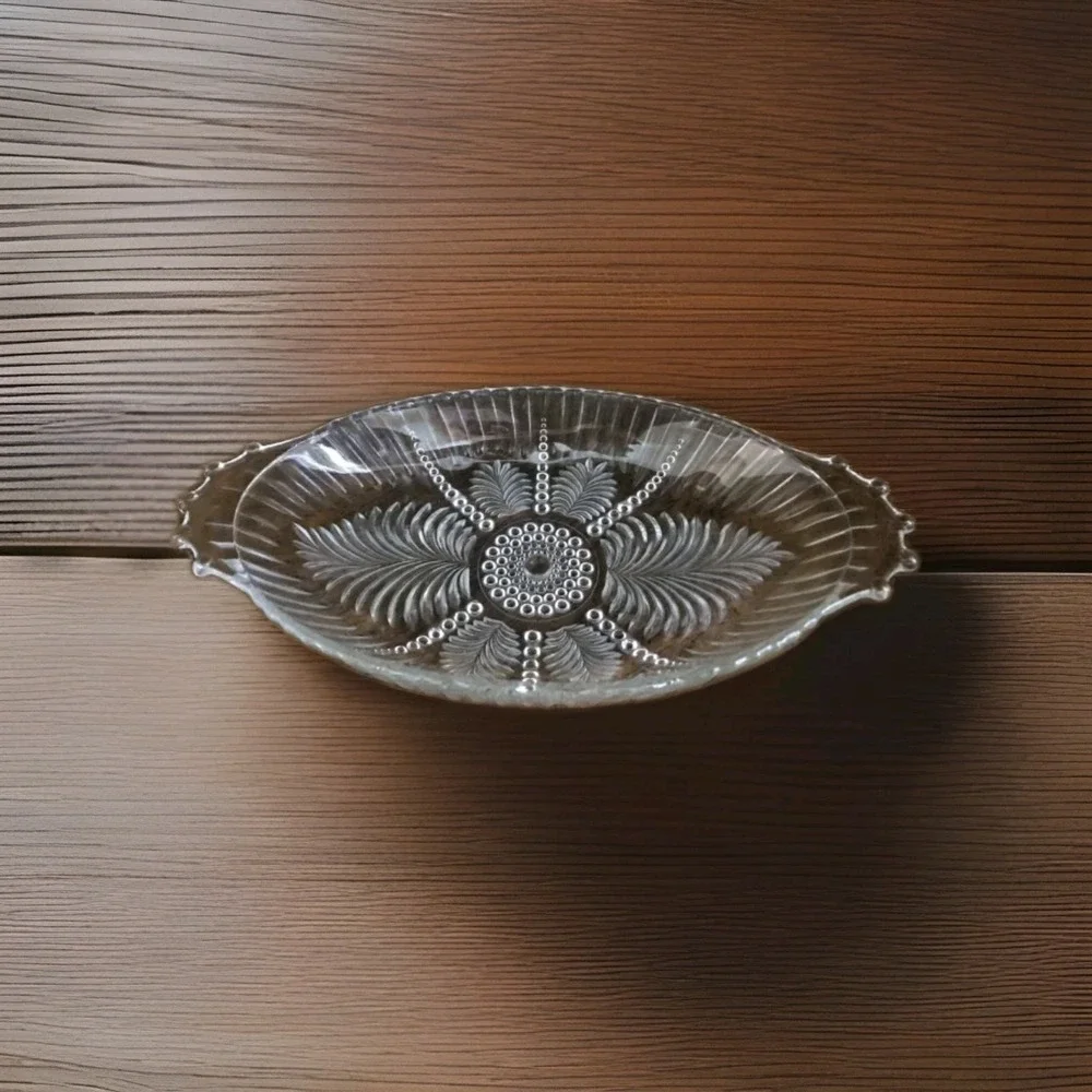 Vintage‎ Anchor Hocking Feather and Pearl Relish Dish Depression Glass EXC